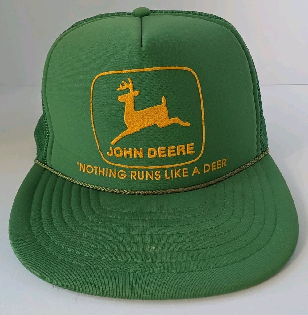 Vintage John Deere Mesh Snap Back Trucker Farmer Cap, "Nothing Runs Like A Deer"